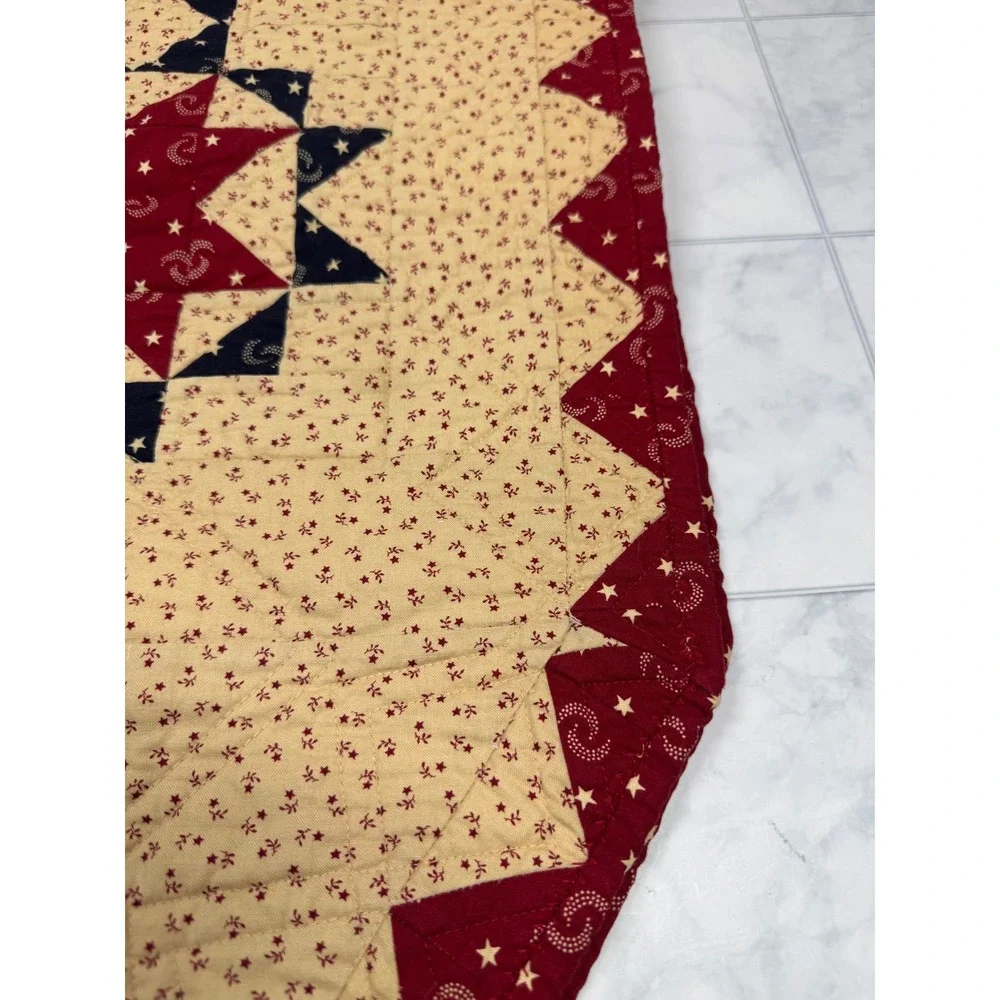 VTG 2002 Quilted Table Runner Americana Star Patchwork Red Navy Cream 81x16.5